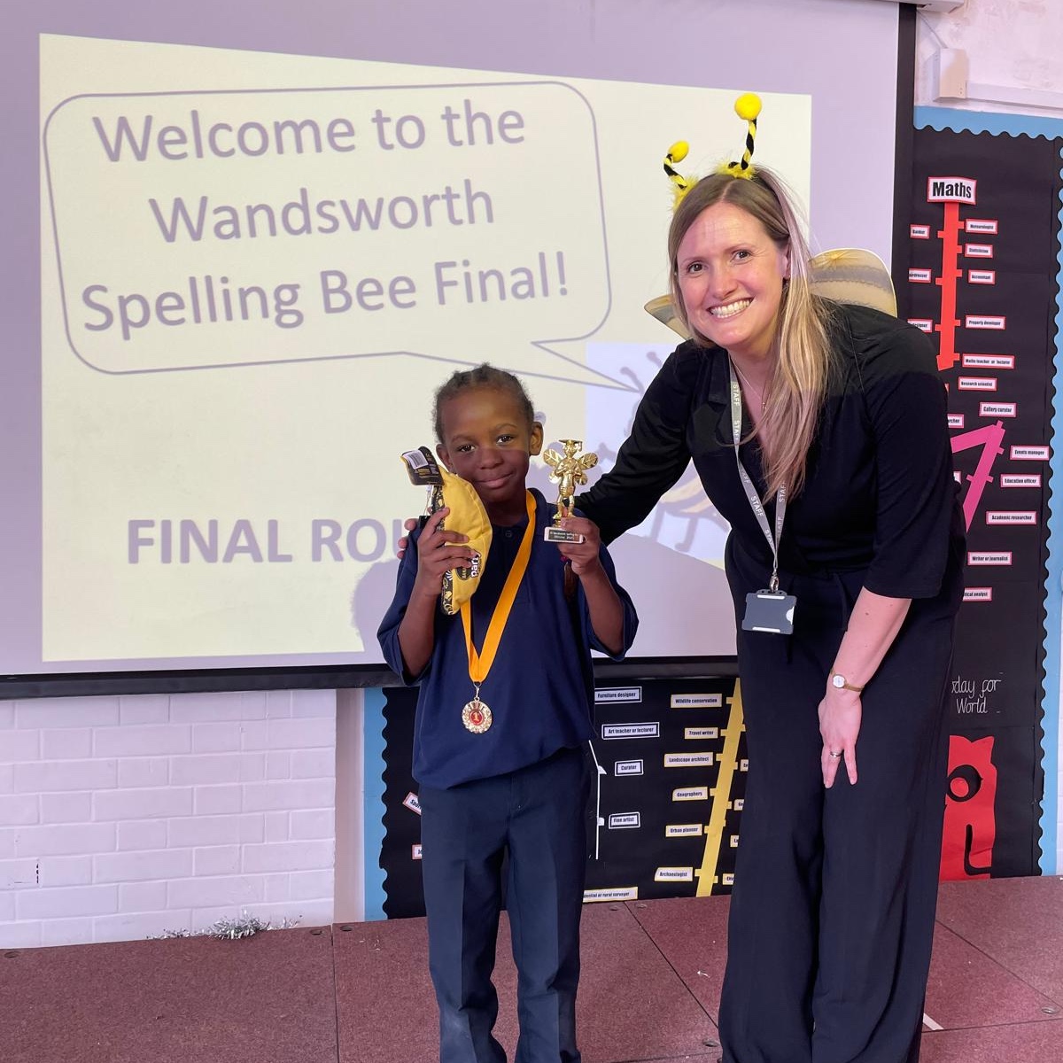 The Wandsworth Spelling Bee 2025 Champion with their certificate and trophy